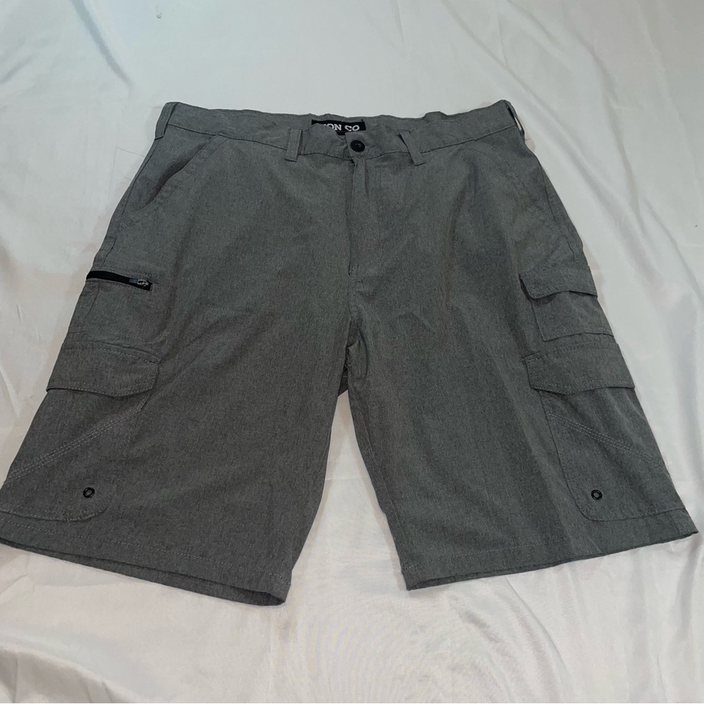 Iron Co Mens Cargo Shorts Gray‎ Performance Stretch Multi-Pocket Size 36 Heather
